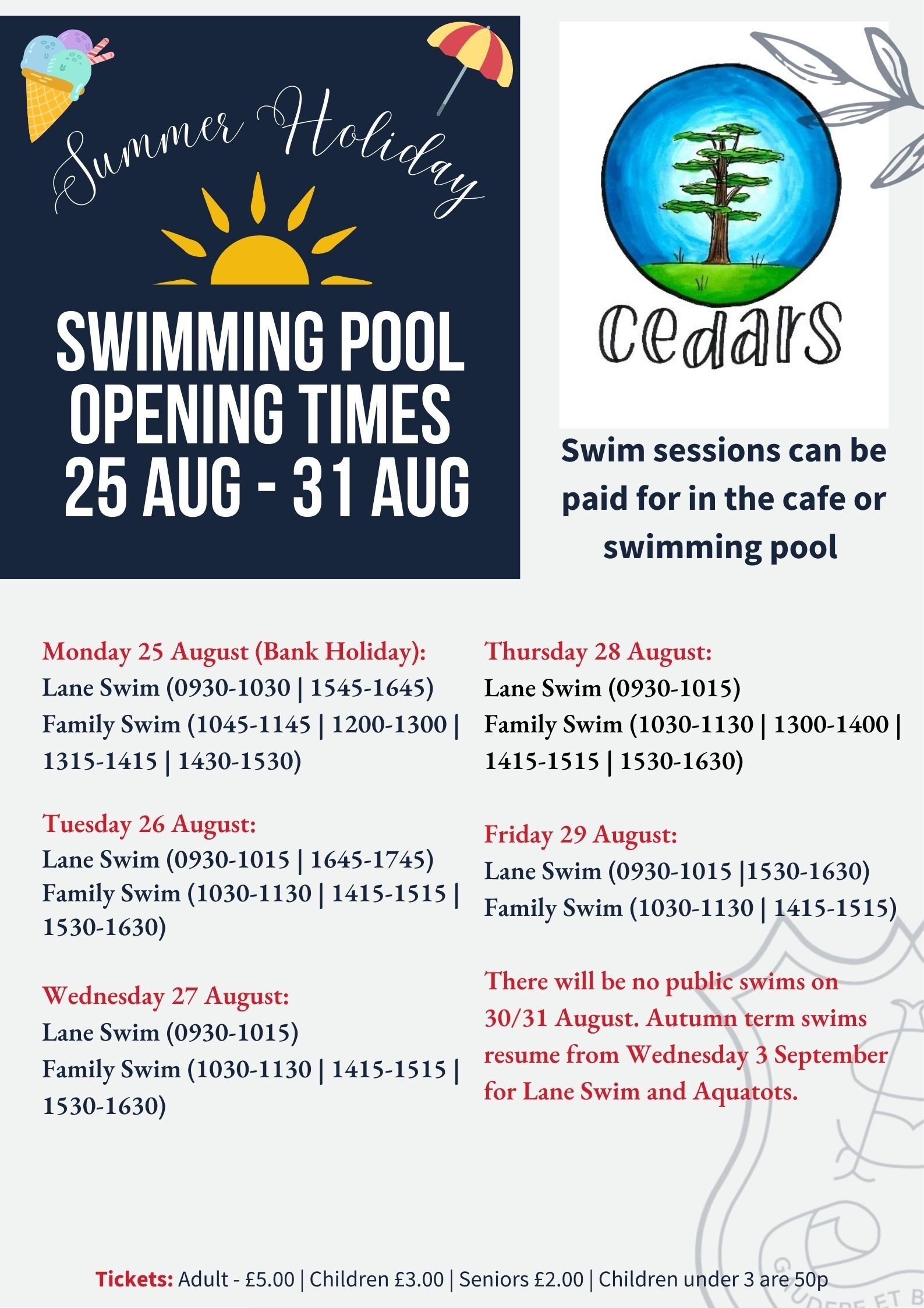 Summer Timetables - WEEK 8